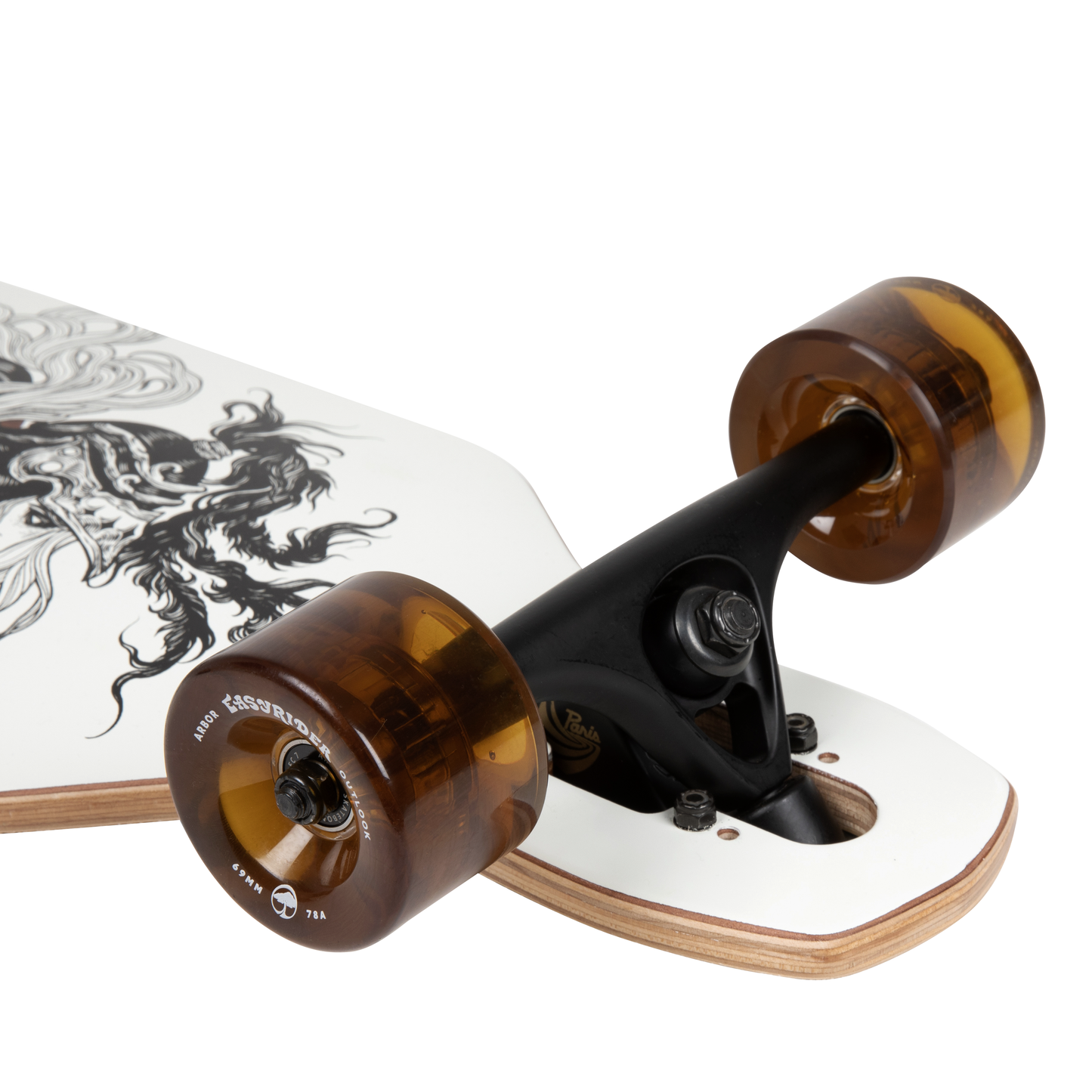Arbor Bamboo Axis 40 K Darmaeva Dropthrough longboard - wheels and Paris trucks